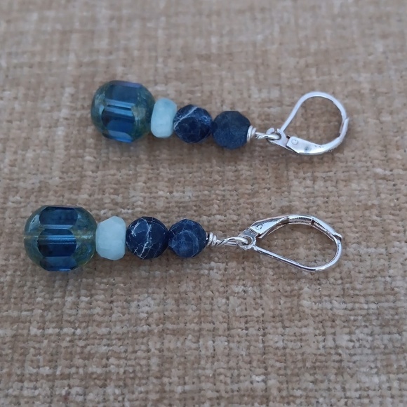 Silver Leverback Beaded Dangle Earrings - Picture 4 of 6